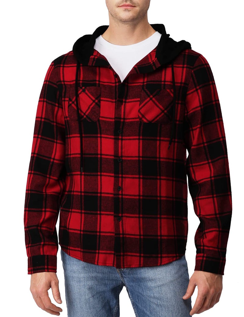 H2H Mens Casual Flannel Shirts Hoodie Jacket US L/Asia XL (CMOJA0105) - Image 1